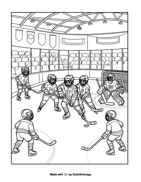 Hockey as clean black-and-white printable line art made by ColorKind