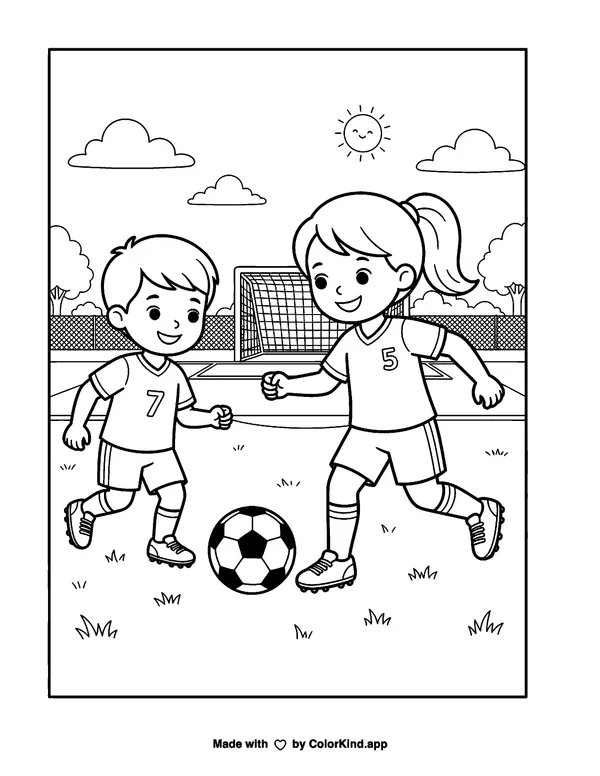 Soccer Fun as clean black-and-white printable line art made by ColorKind