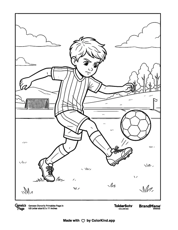 Soccer Kick as clean black-and-white printable line art made by ColorKind