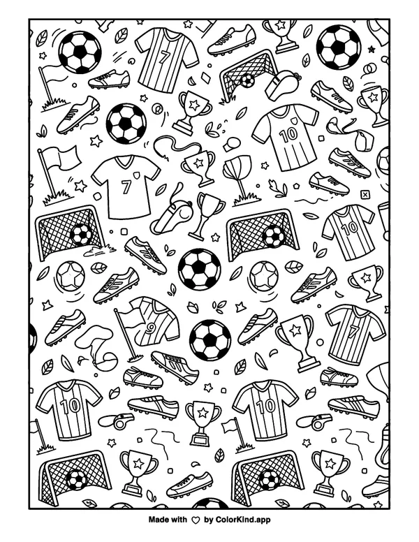 Soccer Pattern as clean black-and-white printable line art made by ColorKind
