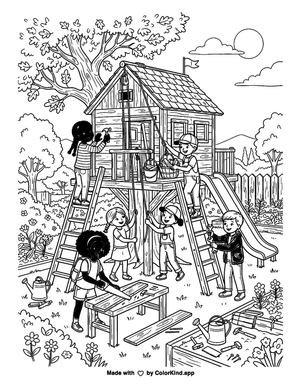 Teamwork as clean black-and-white printable line art made by ColorKind