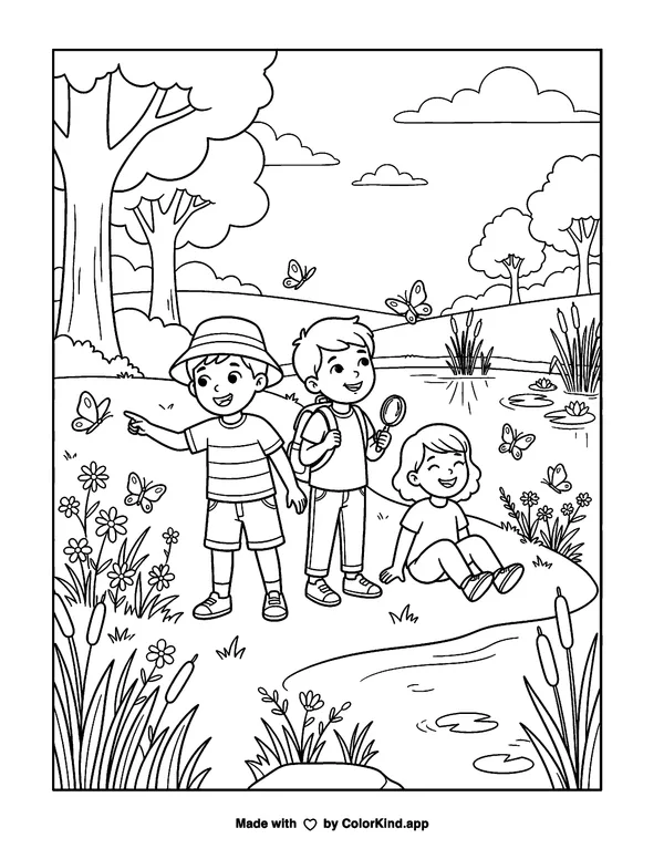Young musicians playing an outdoor concert, scene 2 as clean black-and-white printable line art made by ColorKind