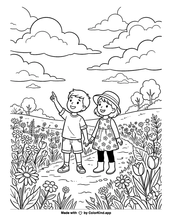 Young musicians playing an outdoor concert, scene 3 as clean black-and-white printable line art made by ColorKind