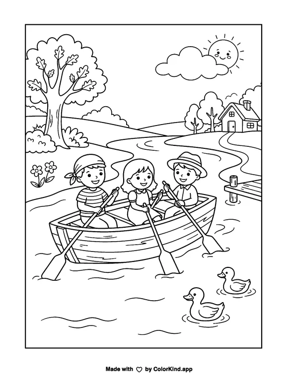A city bus bringing families to a park, scene 2 as clean black-and-white printable line art made by ColorKind