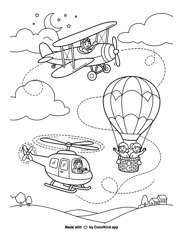 A helicopter carrying supplies to a mountain station, scene 2 as clean black-and-white printable line art made by ColorKind