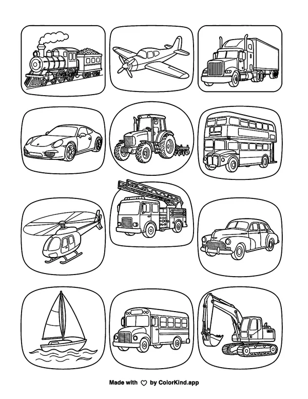 A tow truck helping a car beside a country road, scene 2 as clean black-and-white printable line art made by ColorKind