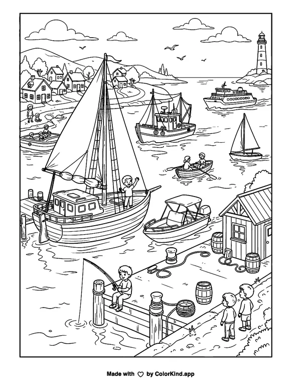 Farm vehicles working together during harvest as clean black-and-white printable line art made by ColorKind